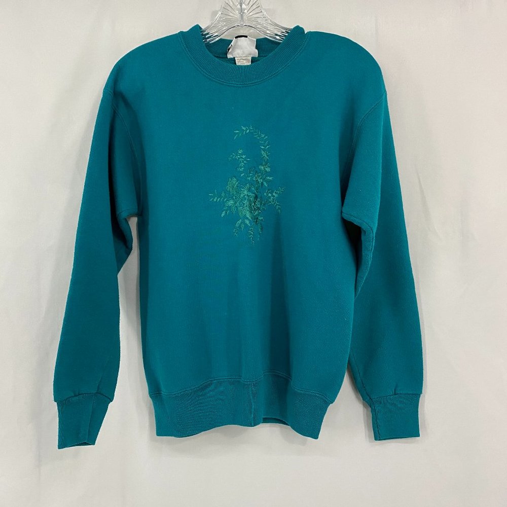 Vintage Lee Sweatshirt Teal Embroidered Floral